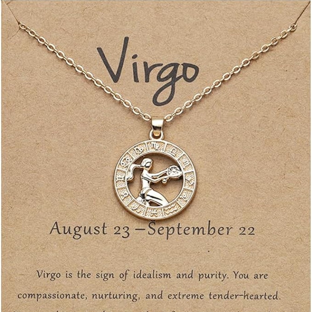 Virgo  Zodiac Necklace Gold Painted Birthday Gift Christmas Gift